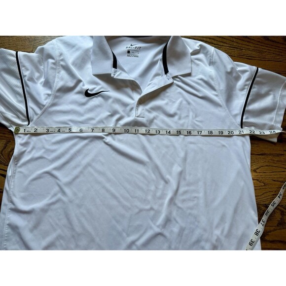 NIKE Dri-fit Men’s Golf Polo Short Sleeved shirt White with Black Logo‎ Sz Large - Picture 10 of 11